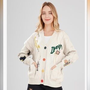 Embroidered Cream Cardigan